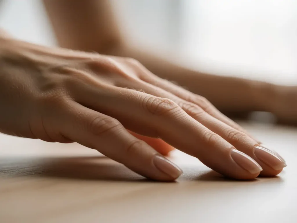 Hand sensing the texture of a wooden surface